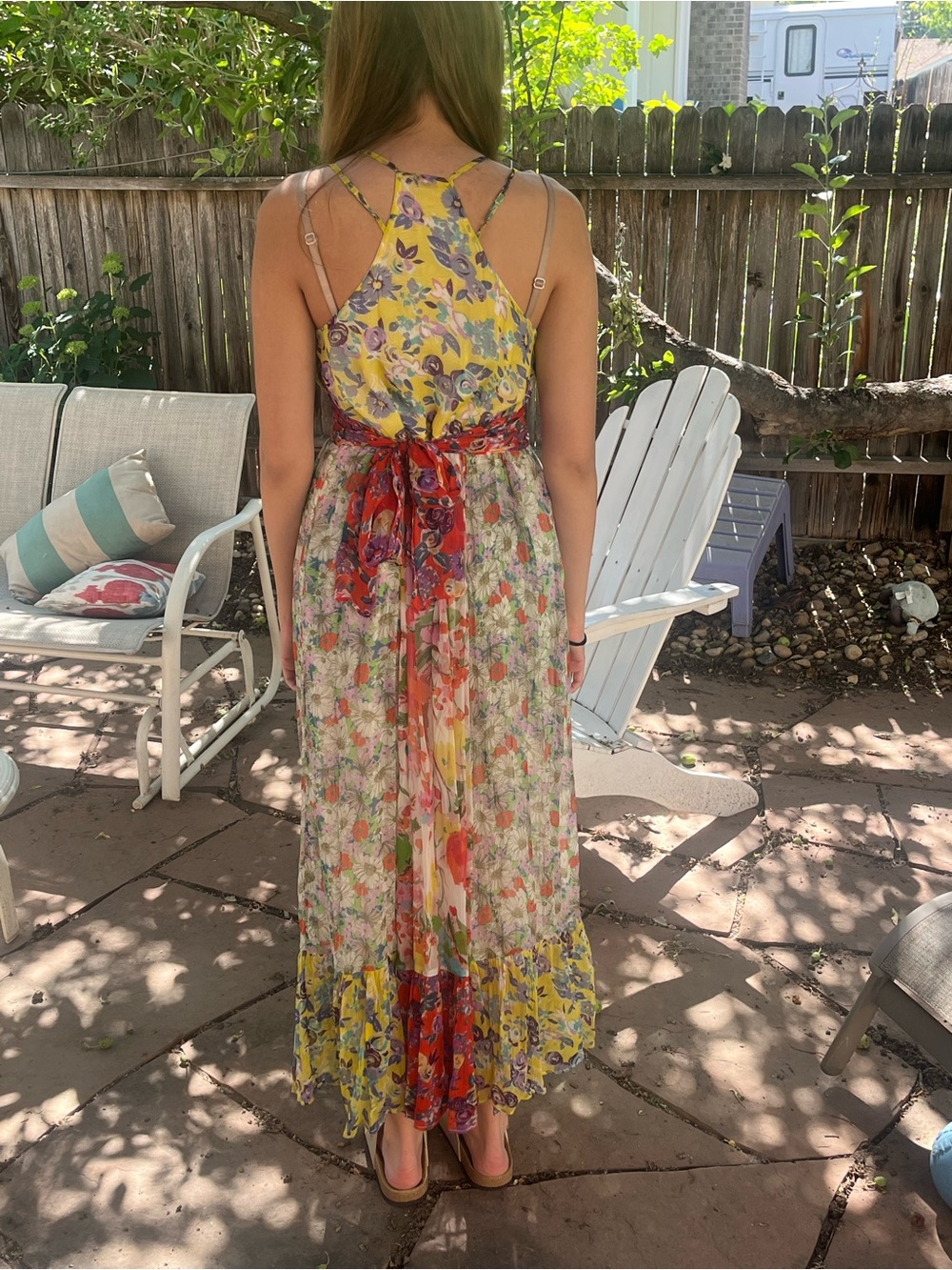 ANTHROPOLOGIE Floral V-Neck Spaghetti-Strap Maxi Dress - Multicolor Size 8 - Picture 4 of 5